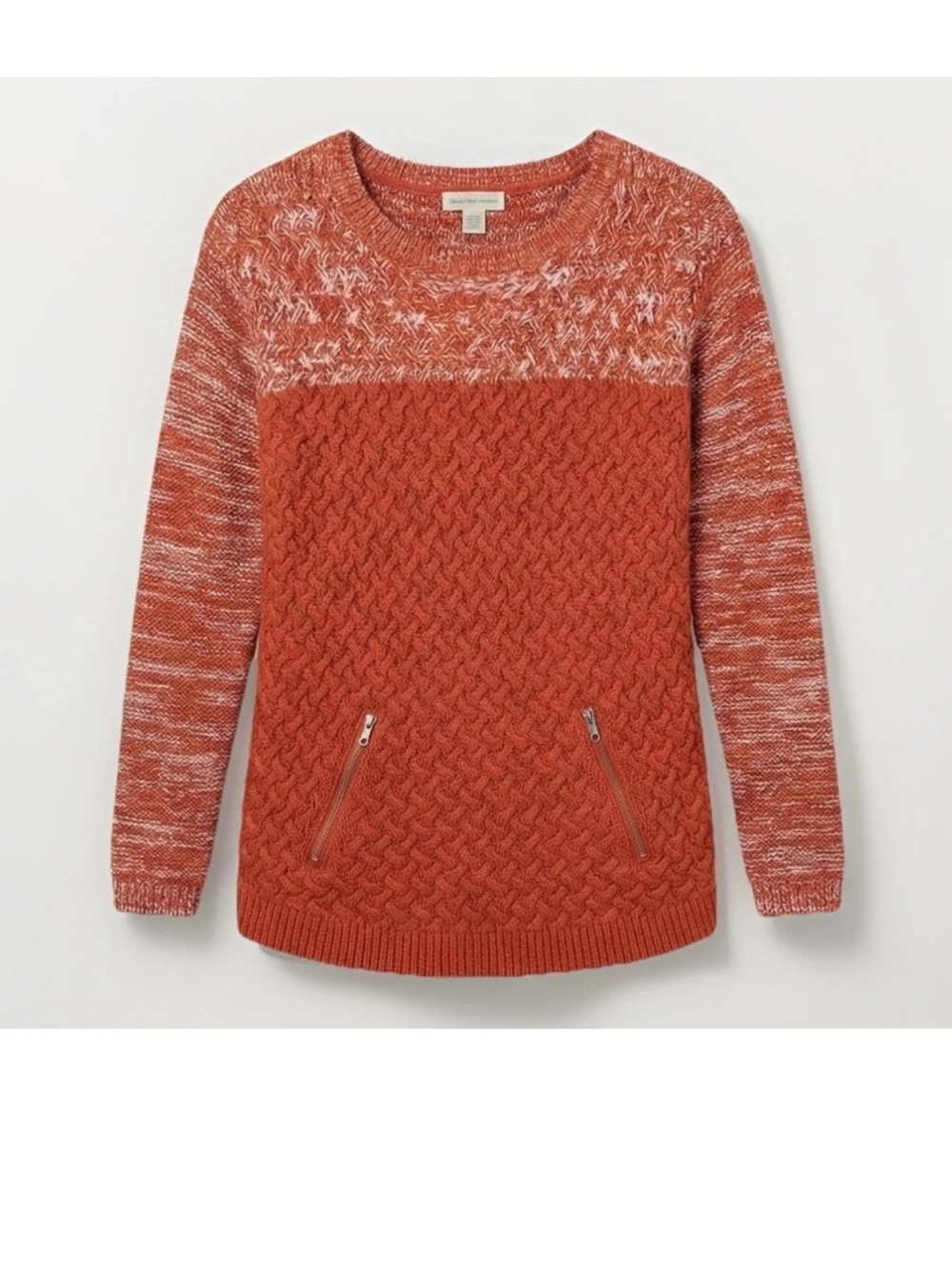 Hooked Up by IOT Marled Rust Orange Cable-Knit Crew Sweater